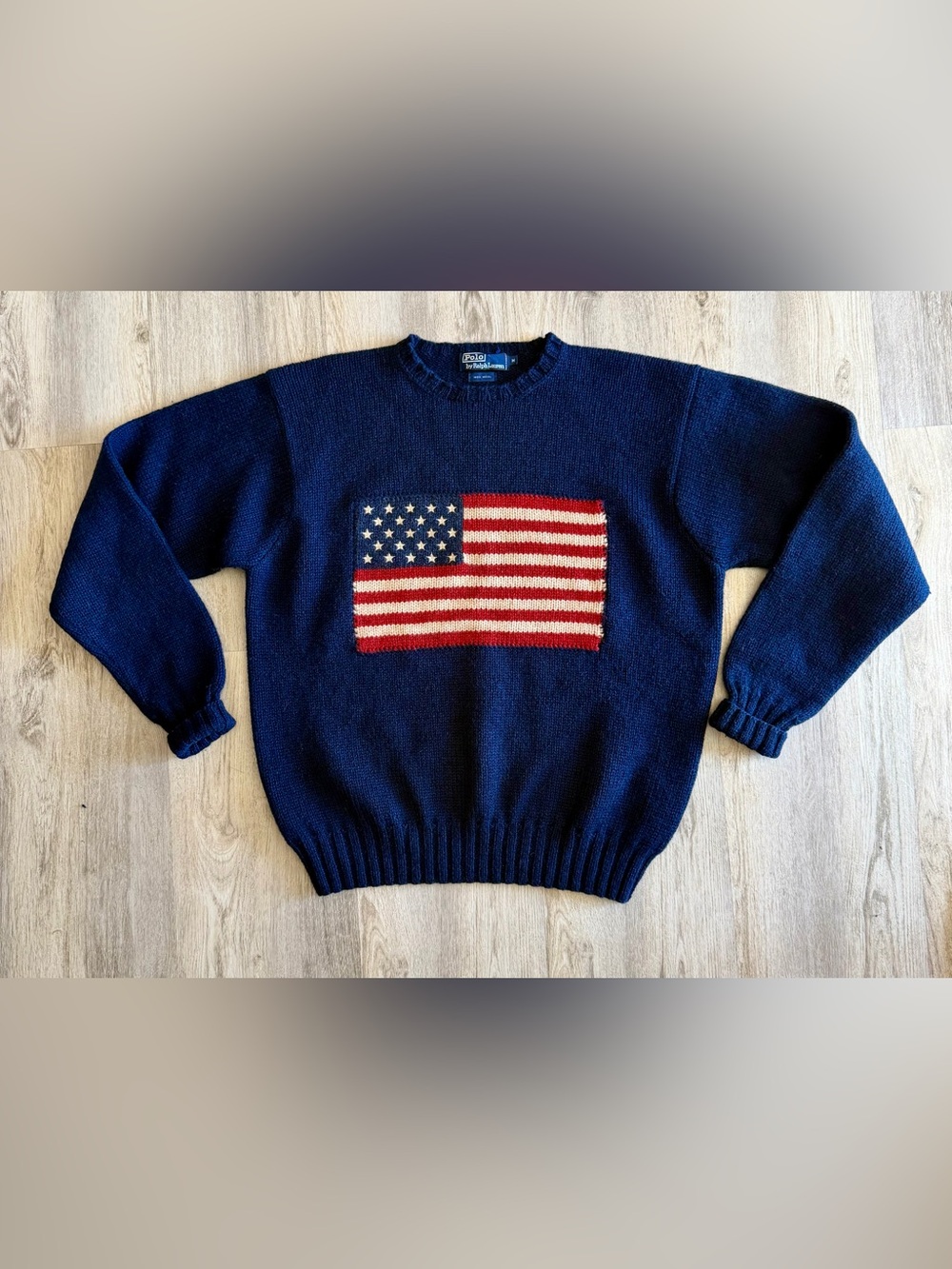 Vintage 90s Polo Ralph Lauren 100% Wool American Flag Sweater Made in
Hong Kong